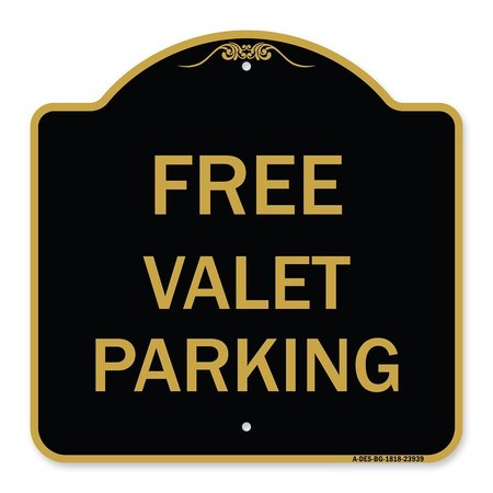 SIGNMISSION Designer Series Sign-Free Valet Parking, Black & Gold Aluminum Sign, 18" x 18", BG-1818-23939 A-DES-BG-1818-23939